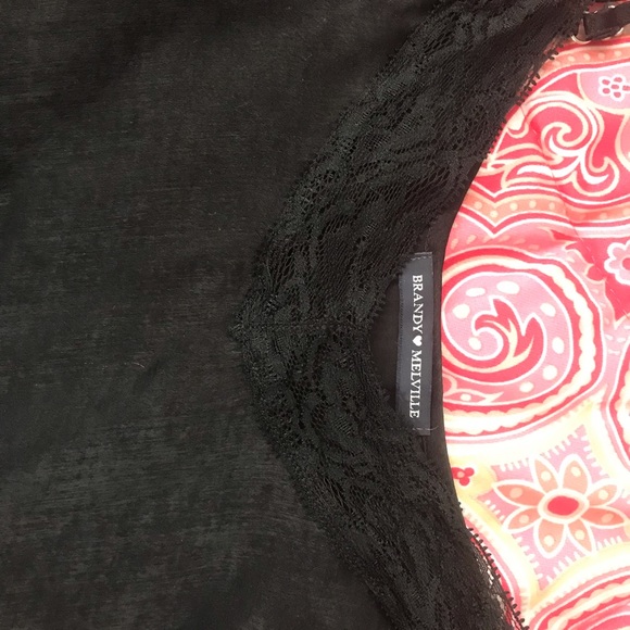 Brandy Melville Black Silky Top with Lace Detail - Picture 2 of 3
